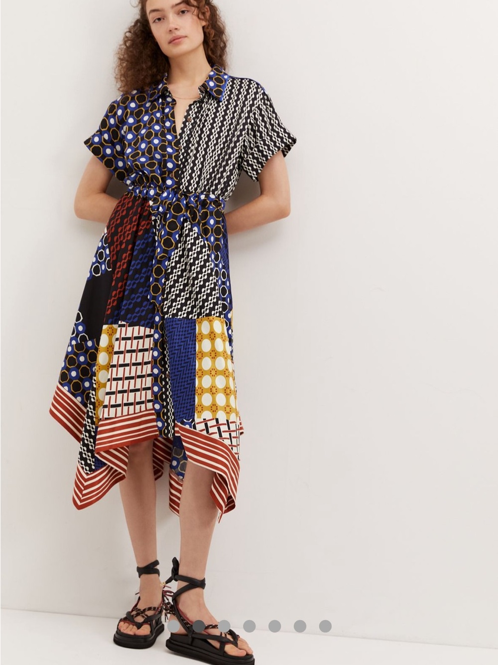 Anthropologie Patchwork Asymmetrical Shirt Dress in Blue, Black, Yellow & Red